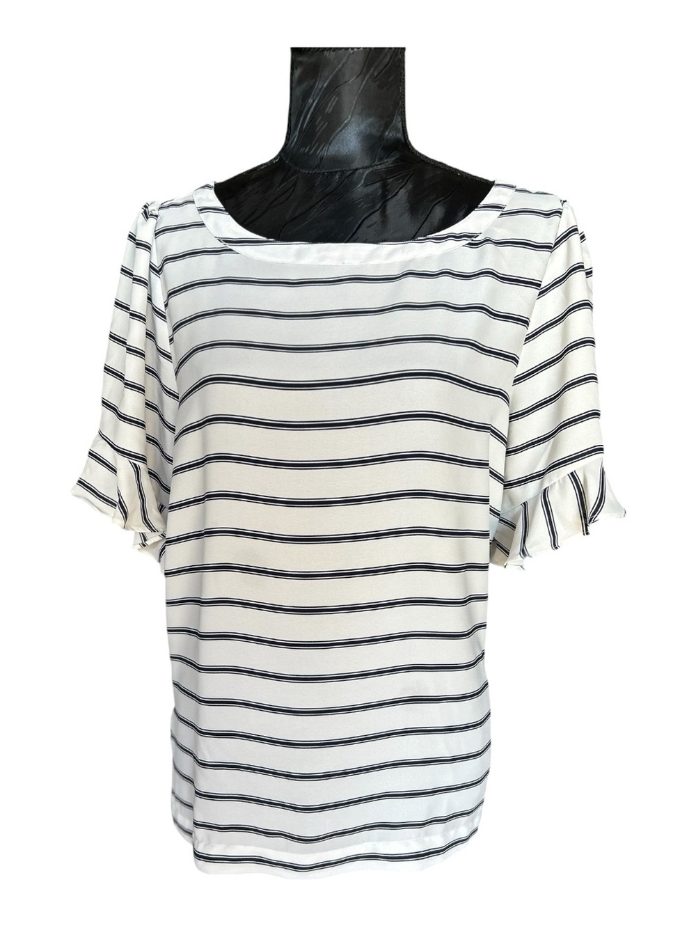 LOFT Striped Ruffle Sleeve Blouse M